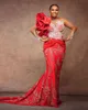 2022 Plus Size Arabic Aso Ebi Red Luxurious Mermaid Prom Dresses Lace Beaded Sexy Evening Formal Party Second Reception Birthday Engagement Gowns Dress ZJ305