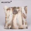 MS Softex Natural Fur Pillow Case Patchwork Real Rabbit Fur Pillow Cover Soft Plush Cushion Cover Home Decoration T200601196v
