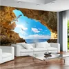 Beställningsfoto väggmålning väggpapper 3d havsön grotta blå himmel vit moln måsar stora väggmålningar tapet vardagsrum sovrum inredning