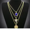 Hip Hop Gold Plated Necklace Iced Out Rhinestone Crystal Jewelry Halsband Set med Angel Jesus Pendant Necklace Chain 9557216