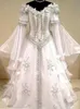 Marockansk Kaftan A-Line Bröllopsklänningar Flare Långärmad Brudklänningar V-Hals Vintage Victorian Gothic Holloween Lace-up Korsett Brudklänning Anpassad