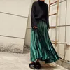 Harajuku Long High Waist Woman Skirts Saias Casual Vintage Solid Black Office Ladies Pleated Skirts Fashion Mujer Faldas Q3357 Y1214