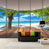 Aangepaste foto muur papier 3d stereoscopisch balkon raam strand kokosnoot bomen landschap achtergrond decoratie muurschildering behang