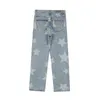 Mäns Jeans High Street Hip Hop Star Print Loose Casual Jeans Daddy Pants