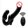 10 velocità senza spalline strap-on dildo vibratore strapon per Lesiban telecomando senza fili vibratore a doppia testa giocattoli adulti del sesso