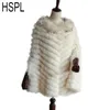 Shawls HSPL 2021 Knitted Real Fur Poncho With Raccoon Trimming Fashion Women Autumn Luxury Black Wrap1