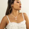 Elegant Kpop Sweet Bow Choker Necklace Wedding Bridal Simple Bowknot Pearl Clavicle Chain Collar for Women Lady Jewelry