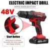 48V Cordless Impact Drill Electric Screwdriver Mini Wireless Power Driver 25+3 Torque Settings With 2Pcs Lithium-Ion Battery 201225