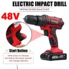 48V Cordless Impact Drill Electric Screwdriver Mini Wireless Power Driver 25 + 3 Moment Inställningar med 2st Lithium-ion Batteri 201225