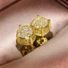 Hip Hop Stud Boucle D'oreille Hommes Femmes Vintage Bijoux 925 Sterling Argent Or Jaune Étincelant CZ Simulé Diamant Boucles D'oreilles Pour Amant Cadeau