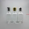 200 ml, 24 Stück, klare, quadratische Plastikflasche mit Gold-/Silber-Scheibendeckel, Shampoo-/Lotion-Verpackungsflasche, leerer Kosmetikbehälter, gute Qualität