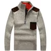 Männer Pullover Winter Herren Pullover Strickpullover Männliche Wollfleece Dicke Lässige Patchwork Warme Tasche Stehkragen