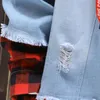 男性デニムジャケットストリートウェアヒップホップフード付きジャンマレスカジュアルルーズアウタースプリングファッションスリムフィットコート