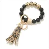 Porte-clés Accessoires de mode Bracelet de perles en bois givré noir Porte-clés Modèle Gland Pendentif Bracelets Femmes Fille Porte-clés Dragonne 7