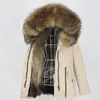 OFTBUY Wodoodporna Parka Real Fox Fur Coat Natural Raccoon Fur Collar Hood Kurtki Zimowa Kobiety Ciepłe Odzieży Wymienny Nowy 201125