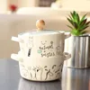 Cartoon Creative Animal bol de nouilles en céramique avec capuchon double oreille anti-brûlure style coréen grand bol de soupe 201214