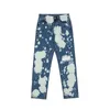 Mäns Jeans High Street Hip Hop Wind Space Cloud Pattern Casual Hole Tvätt Jeans