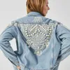 Veste en jean ornée de perles pour femmes, bleu clair, Vintage, manteau, broderie de perles, vêtements d'extérieur, automne hiver, 21114