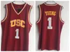 Vintage NCAA USC Trojans College Basketball Jerseys 4 Evan Mobley 24 Brian Scalabrine 1 Nick Young 10 DeMar DeRozan gestikte rode shirts Jersey S-XXL