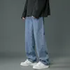 Streetwear baggy jeans män plus storlek s-5xl mode lösa raka brett benbyxor svart ljusblå manlig casual kläder 220311