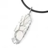 Natural Crystal Stone Pendant Necklace Point Hexagonal Prism Silver Color Copper Life Tree Wire Wrap Women Men Jewelry