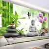 Benutzerdefinierte 3D-Wandbild-Tapete, Buddha-Statue, grüner Bambus, Kopfsteinpflaster, Taube, Blume, Schmetterling, Foto, Wandgemälde, Wohnzimmer, Sofa