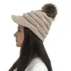 Virka baseballmössa skidhatt kvinnor vinter varm stickad hatt pom pom päls snöskidor med visir beanie drop280s