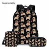 Nopersonal Black Puppy Pug Dog Print School Bag Set för Teen Girls Söt Primär Student Kids Bookbag Barn SchoolBags LJ201225