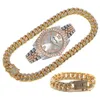 Armbanduhren Voll Iced Out Uhren Herren Kubanische Gliederkette Armband Halskette Paar Bling Schmuck Für Männer Große Goldketten Hip Hop WA261S
