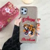 Coques de téléphone 3D haut de gamme pour iPhone 13 13pro 12 Mini 12pro 11 Pro Max X Xs Xr 8 7 Plus 8plus 7plus Bowknot broderie fibre Animal tigre canard imprimé coque coque