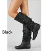 Lady Party Wedge Boots Shoes Plus Size 35-43 Mulheres Primavera Outono Longo Pu Soft Couro Motocicleta Sapatos de Bota