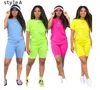 Femmes Lettre Tenues À Manches Courtes 2 Pièce Ensemble Survêtement Jogging Sportsuit Chemise Pantalon Sweat Serré Sport Costume Vente Chaude 2022 tendances S-2XL