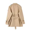 Classic Khaki Short Double-Breasted Trench Coat for Lady with Belts Flaps Women Windbreaker Spring Autumn Female Clothes T200828