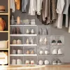 Boîte de rangement de chaussures pliable en plastique Bin chaussures transparentes tiroir d'affichage combinaison armoire pliable étagère à chaussures anti-poussière étanche à l'humidité pile ZL0536sea