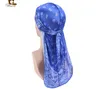 Paisley Pattern Silky Durag onda Caps New extra longa cauda e Cap pirata alças largas headwraps para mulheres e homens