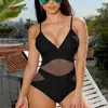 Damenbadebekleidung BalleenShiny Einteiliger Badeanzug Frauen Mesh Monokini Push Up V-Ausschnitt Triquini Rückenfreier Badeanzug Maillot de Bain Femme1