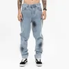 Män Kvinnor Skriva Jeans Designer Hip Hop Casual Sträck Broderi Denim Trousers Fashion Trend Streetwear Silver Button Jean Pencil Byxor