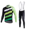 2024 Pro Men Stripes Green Winter Cycling Jersey Zestaw na rowerze górskim z długim rękawem