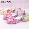 ULKNN Flower Children Sandals Summer Beach Princess Girl Shoes for Kids Glitter Wedding Party sandalia infantil chaussure enfant 201113