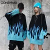 GONTHWID Hip Hop Pulls Fire Flame Pull tricoté Jumpers Streetwear Harajuku Mens Mode Casual Pull Tops Manteaux 201120