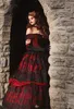 Gothic Belle Red black Upscale Fantasy Wedding Dresses Gown Lace Applique Exposed Boning Corset Lace Applique Beading Victorian masquerade