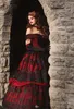 Gothic Belle Rood zwart Luxe Fantasie Trouwjurken Jurk Kant Appliqué Blootgesteld Uitbenen Korset Kant Appliqué Kralen Victoriaanse maskerade