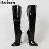 Sorbern Knee High Boots 18cm Spike High Talon pointu pointu Custom Wide Fit Shaft Shaft Boot d'hiver Fétisan Sexy Fetish Boot