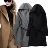 Nouveau hiver femmes manteau de laine à manches longues deux côtés porter ceinturé lâche chaud veste en laine à capuche survêtement LJ201106
