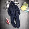 Männliche Kapuzenjacke und Hose Langarm Denim Overalls Herren Cargo Jeans Jump Suits Männer Retro One Piece Denim Jumpsuit 201111