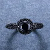 Vintage preto redondo zircão anéis de noivado para mulheres homens antigam jóias de ouro preto masculino anel de casamento feminino jóias de cristal