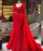 Charmante robe de bal de sirène rouge chérie Appliques Tradicional Kosovo Kaftan Vestido de Fiesta robe de soirée manches longues