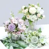 Fiori artificiali 7 rami di seta finta foglia di rosa ortensia matrimonio decorazioni floreali bouquet da sposa fiore a mano JK2102XB