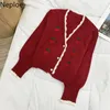 Damen Strick T-Shirts Neploe Chic Kirschpullover Mantel Süße Vintage gestrickte abgeschnittene Strickjacke Herbstkleidung V-Ausschnitt lose koreanische Sueter Tops F