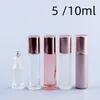 5 10ml mini rolo em frasco de rolos fragras frascos de vidro cor-de-rosa ouro essencial metal roller bola de perfume recipiente